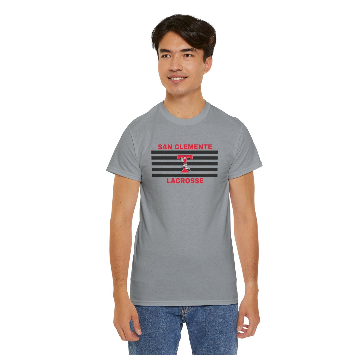 San Clemente Lacrosse Unisex Heavy Cotton Tee Black Stripes