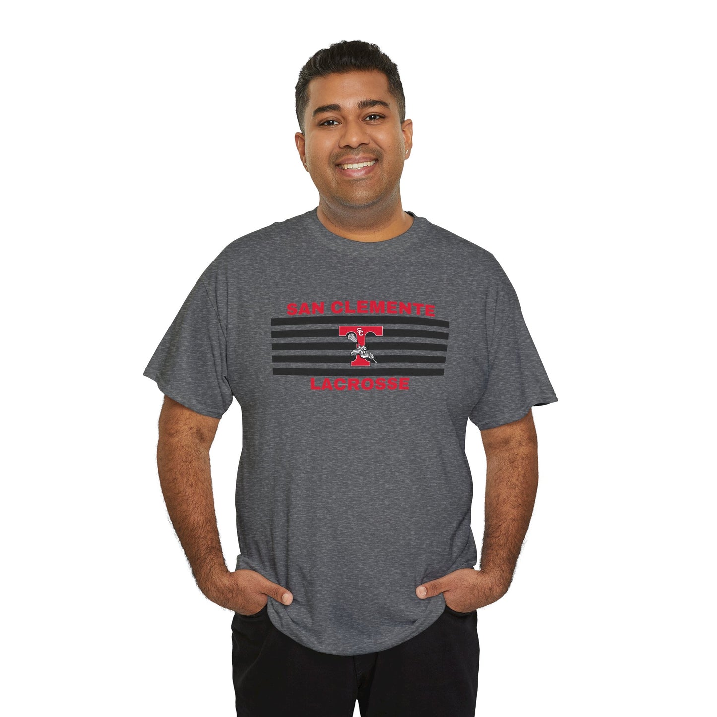 San Clemente Lacrosse Unisex Heavy Cotton Tee Black Stripes