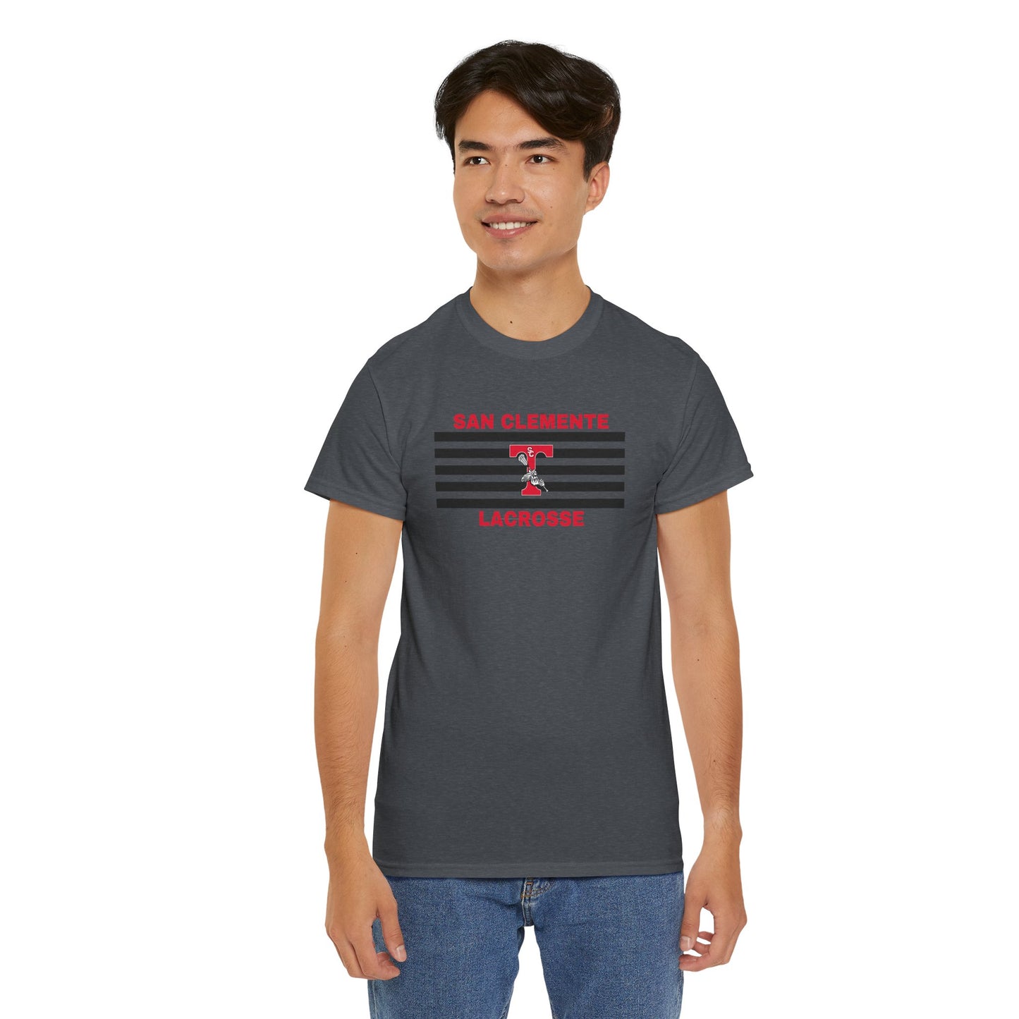 San Clemente Lacrosse Unisex Heavy Cotton Tee Black Stripes