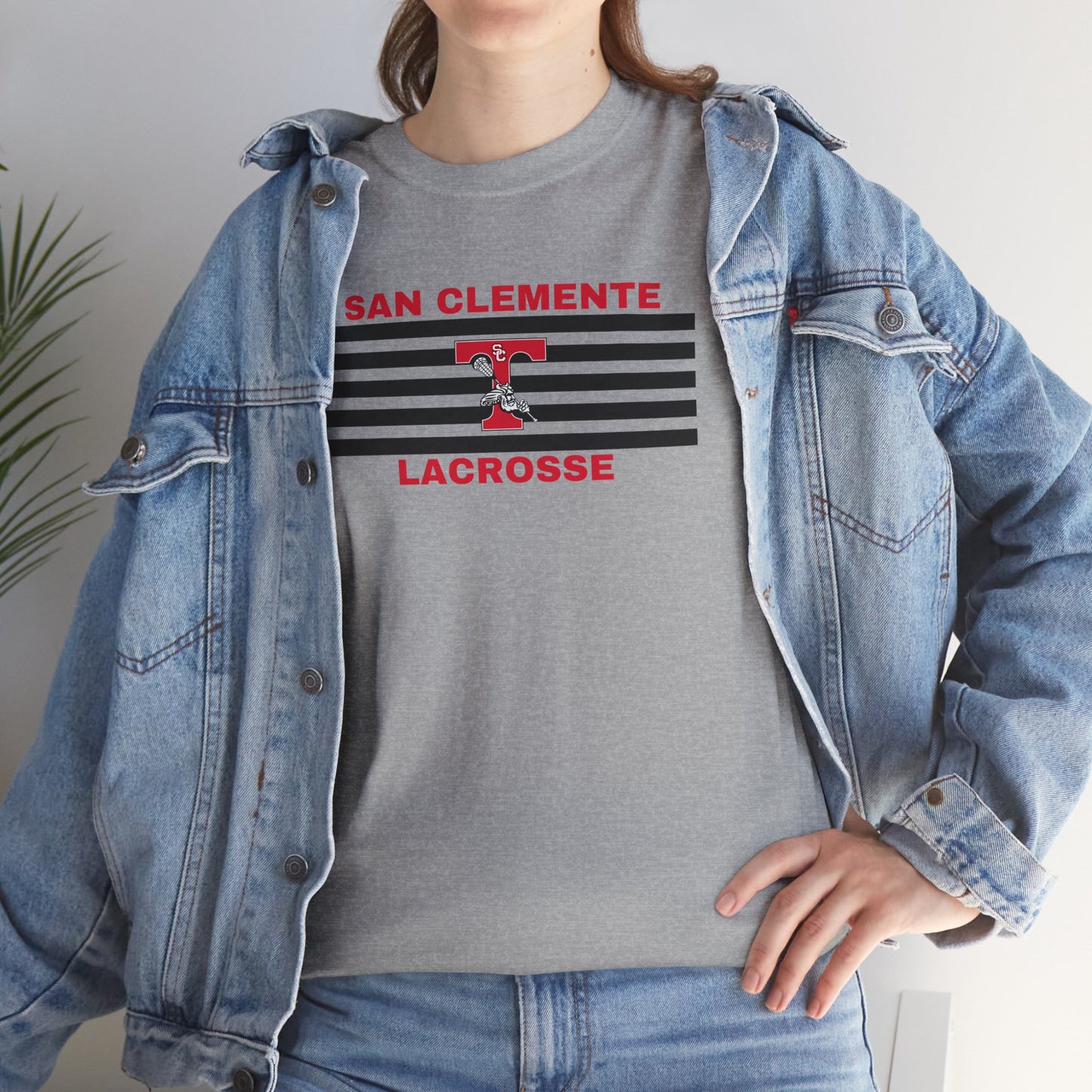 San Clemente Lacrosse Unisex Heavy Cotton Tee Black Stripes