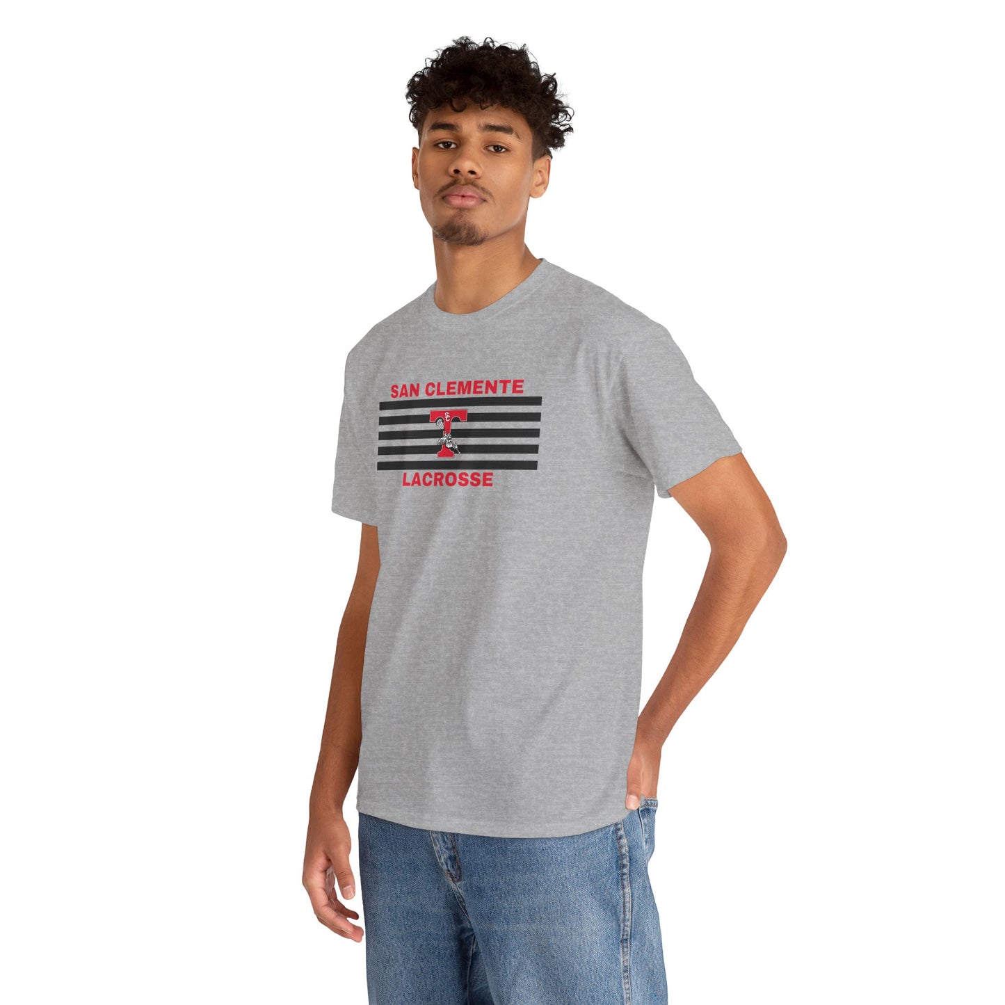 San Clemente Lacrosse Unisex Heavy Cotton Tee Black Stripes