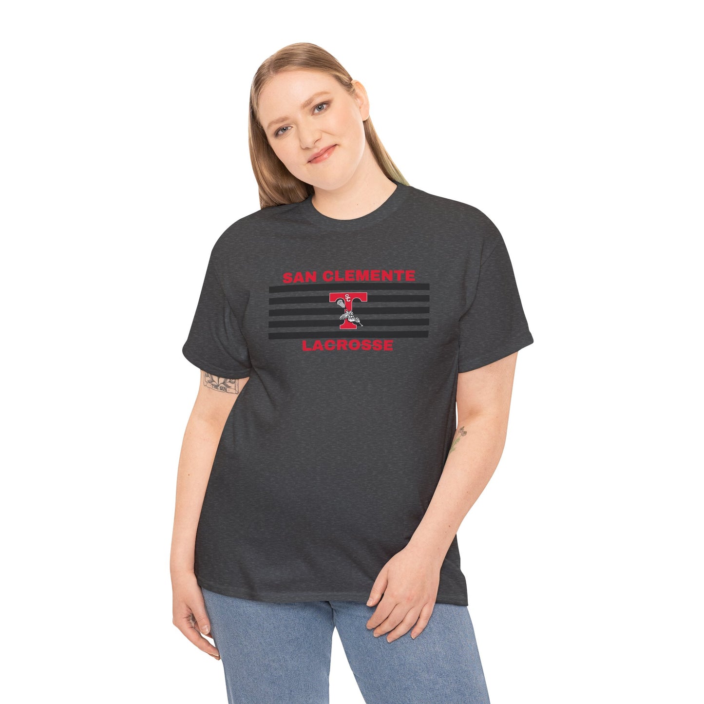 San Clemente Lacrosse Unisex Heavy Cotton Tee Black Stripes