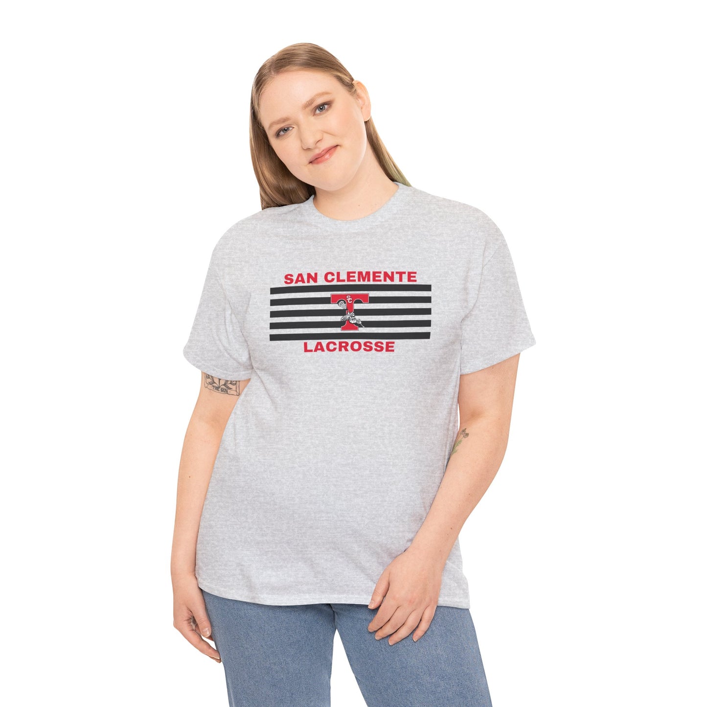 San Clemente Lacrosse Unisex Heavy Cotton Tee Black Stripes