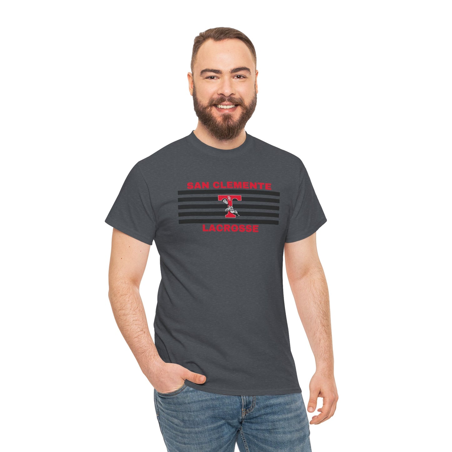 San Clemente Lacrosse Unisex Heavy Cotton Tee Black Stripes
