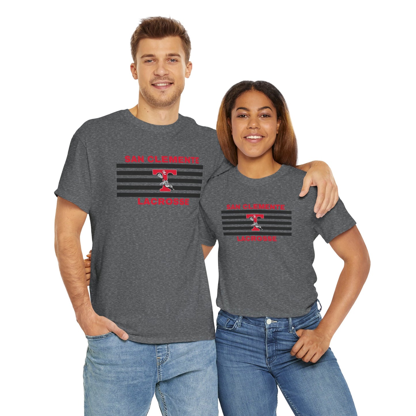 San Clemente Lacrosse Unisex Heavy Cotton Tee Black Stripes