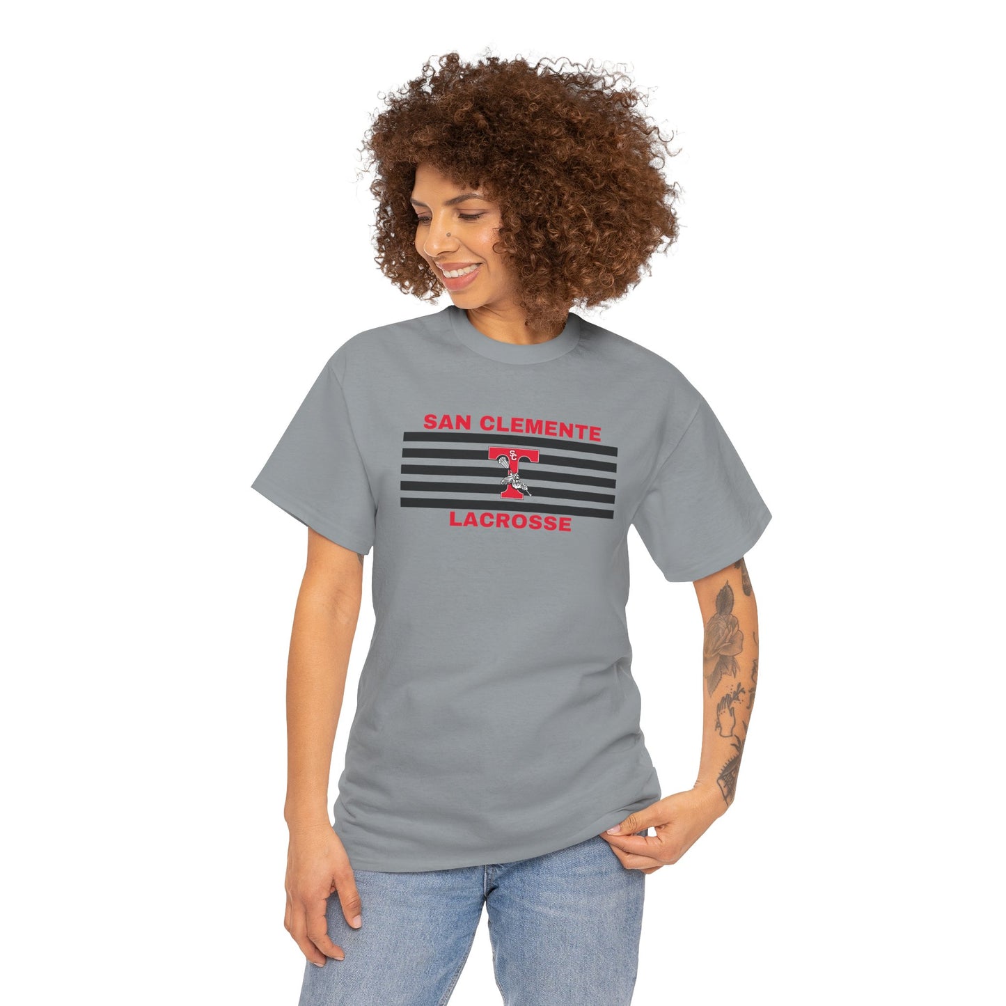 San Clemente Lacrosse Unisex Heavy Cotton Tee Black Stripes