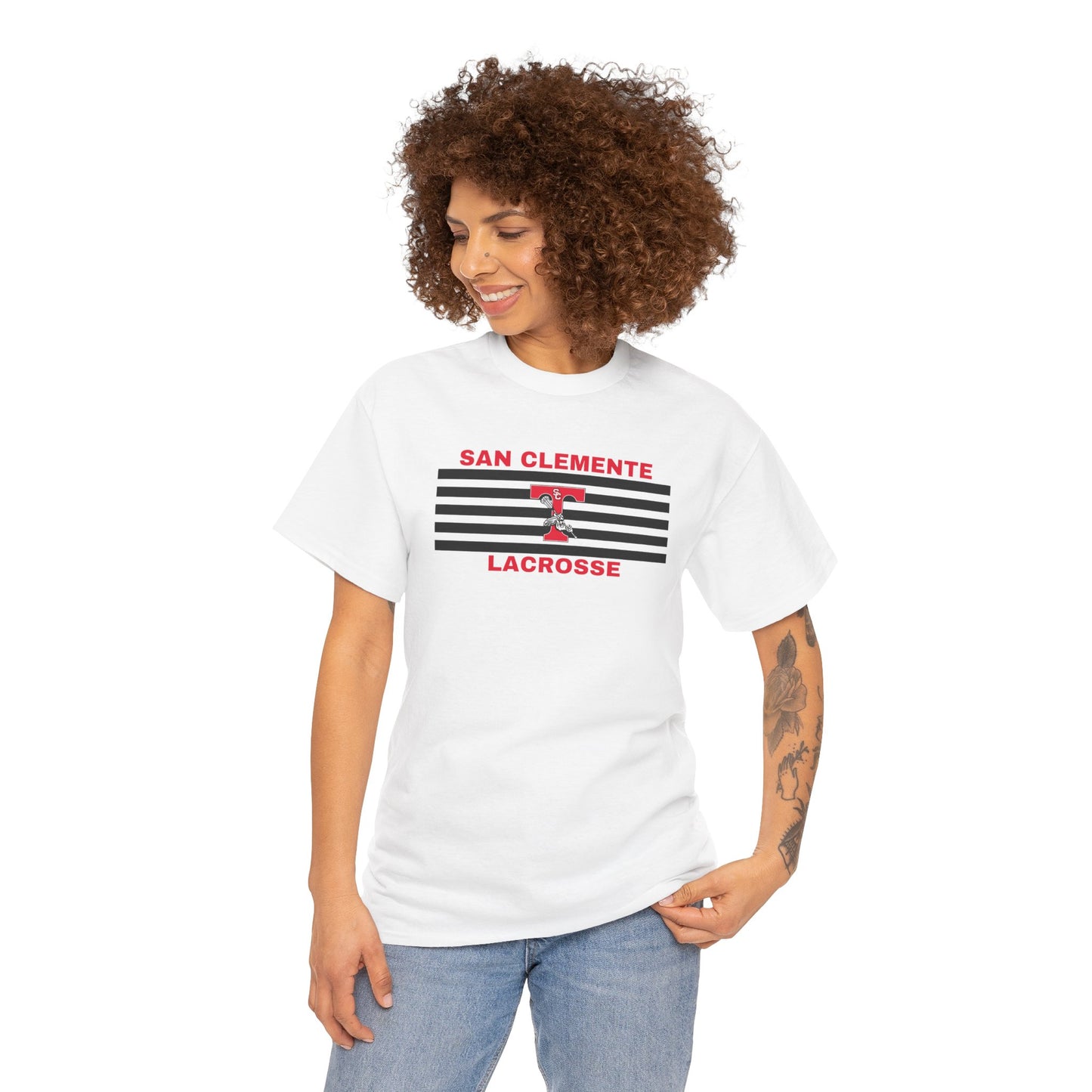 San Clemente Lacrosse Unisex Heavy Cotton Tee Black Stripes