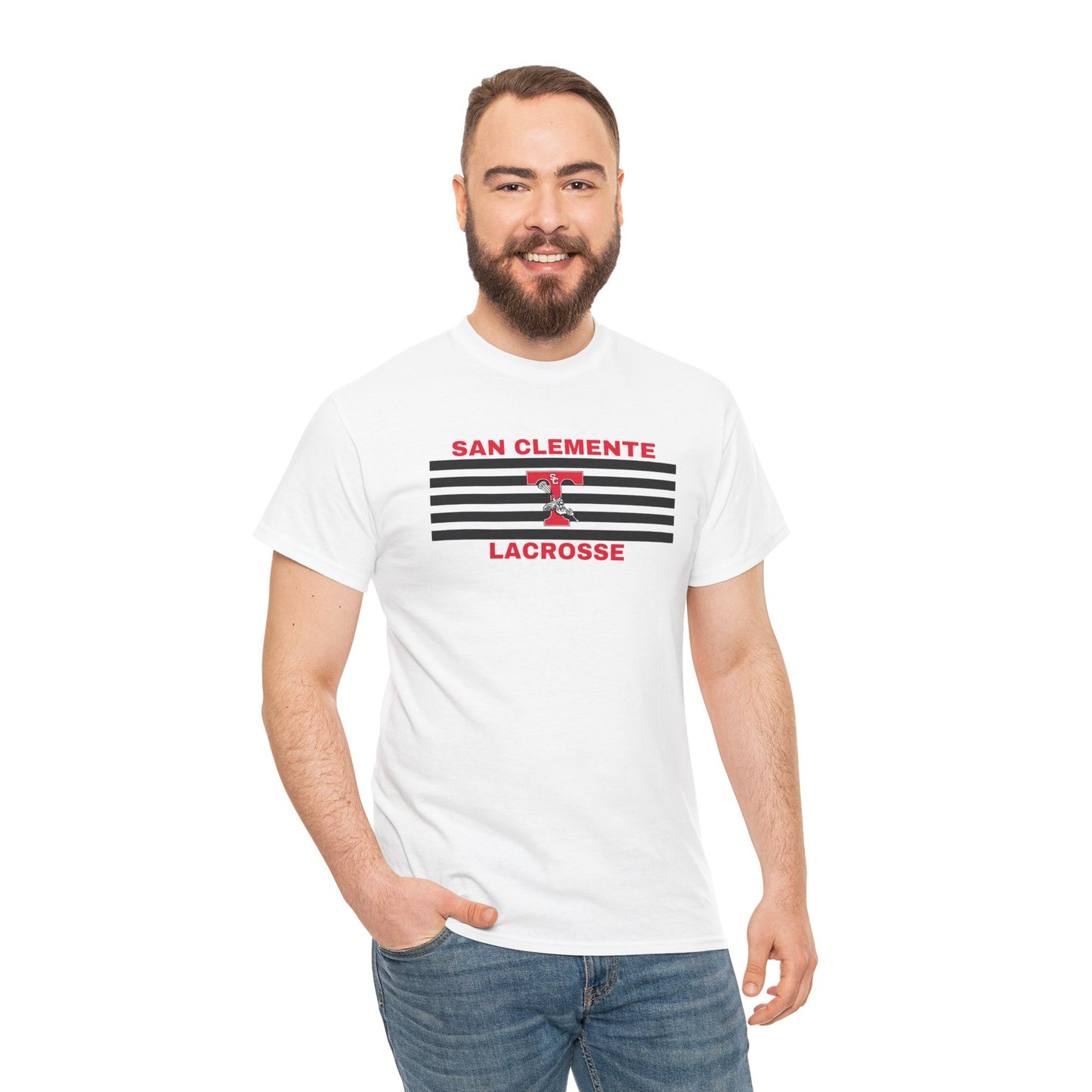 San Clemente Lacrosse Unisex Heavy Cotton Tee Black Stripes