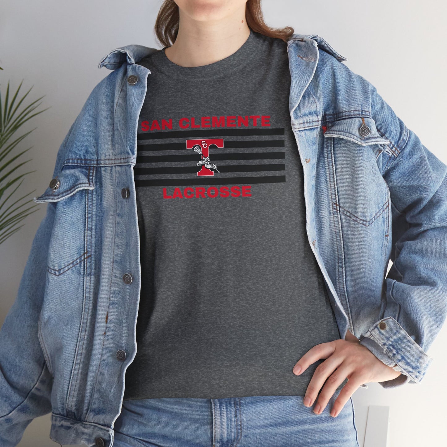 San Clemente Lacrosse Unisex Heavy Cotton Tee Black Stripes