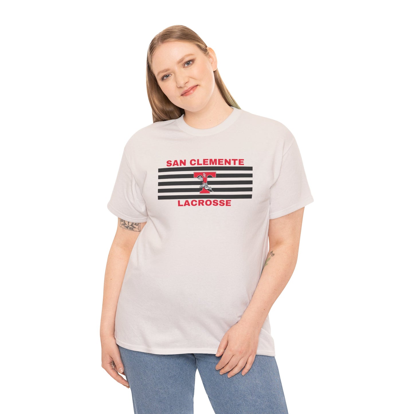 San Clemente Lacrosse Unisex Heavy Cotton Tee Black Stripes