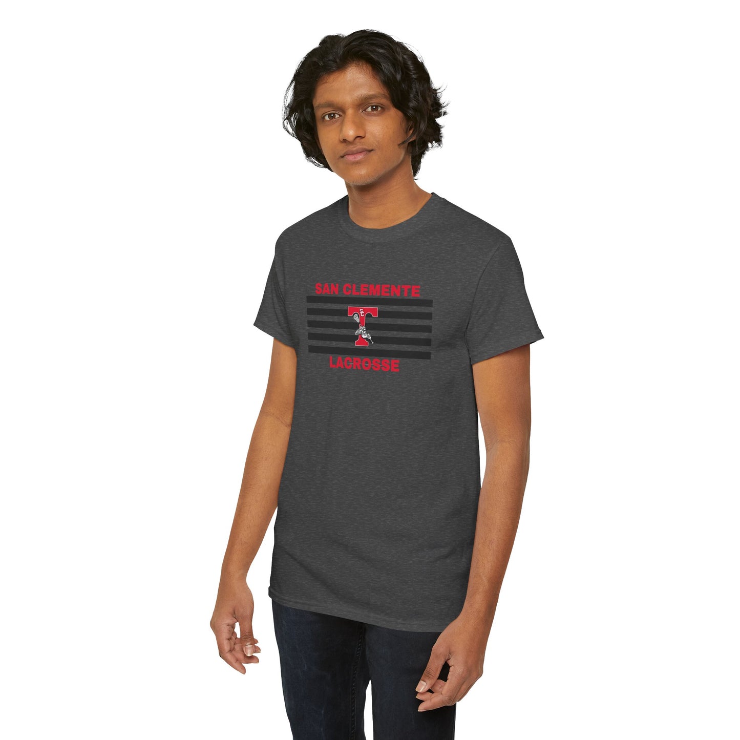 San Clemente Lacrosse Unisex Heavy Cotton Tee Black Stripes