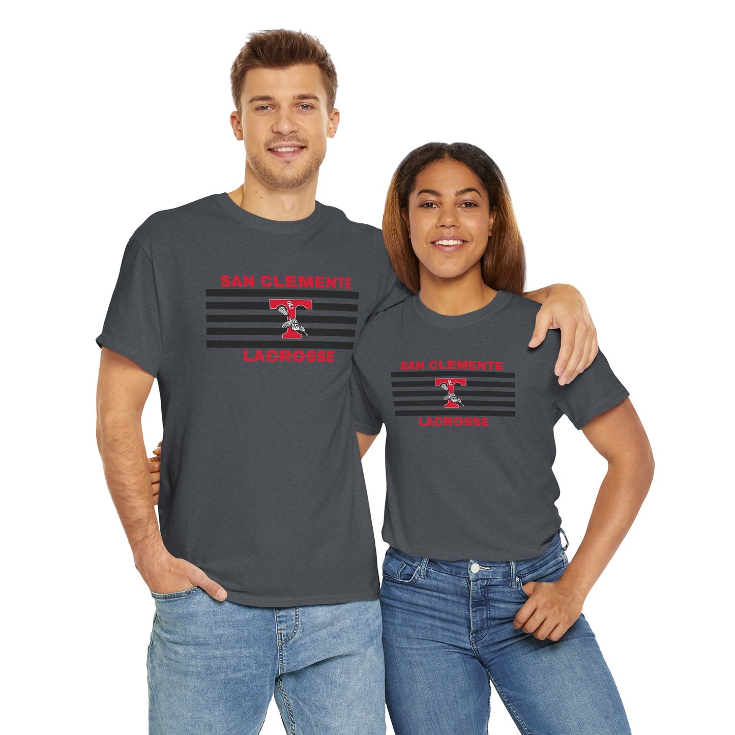 San Clemente Lacrosse Unisex Heavy Cotton Tee Black Stripes